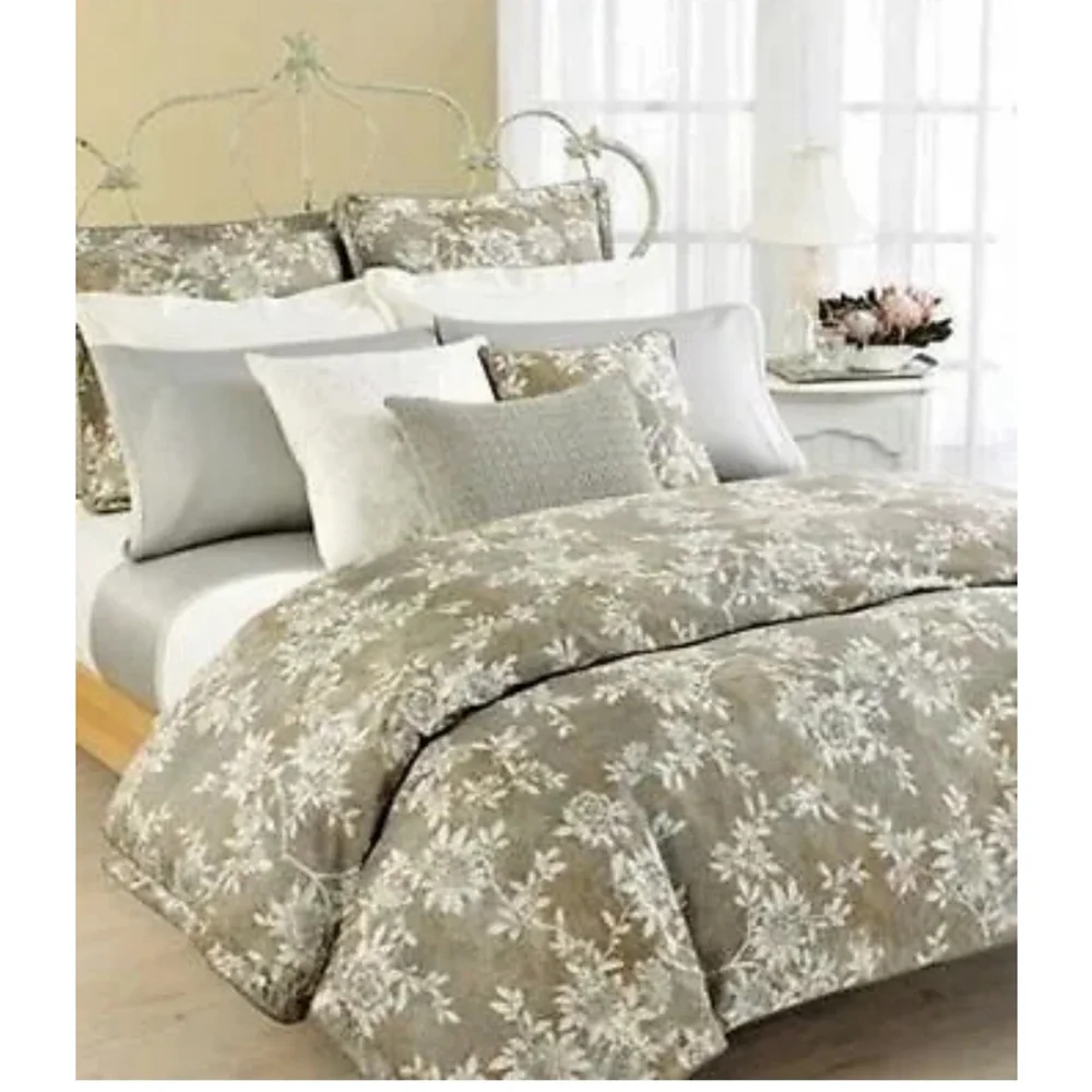 Ralph Lauren Odeon Floral Silver Gray Full Queen Sateen Duvet Cover New Vintage